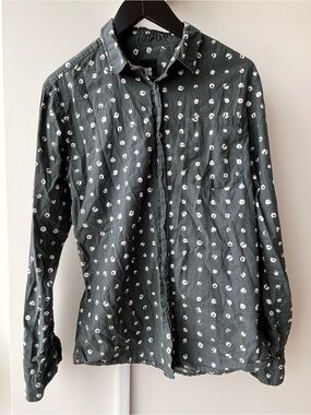 Insight Men's Charcoal Blue Button-Down Shirt with Coffee Bean Print